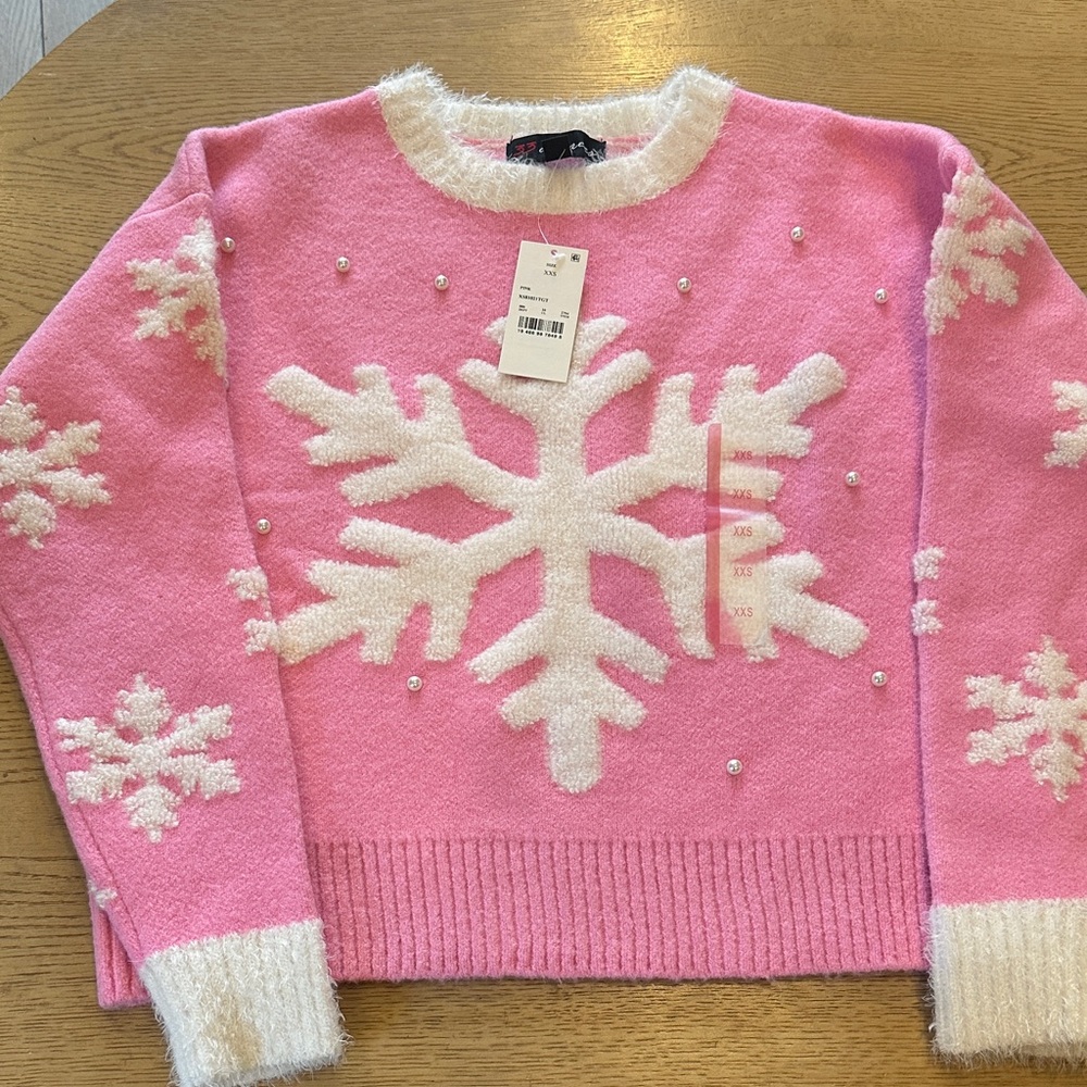 33Degrees Pink and White Snowflake Sweater NWT XXS
